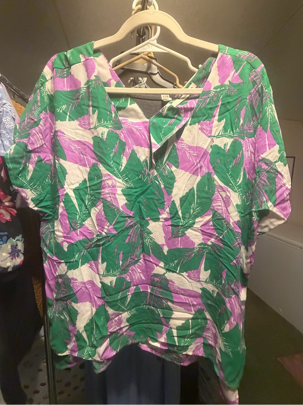 LARA Tropical Leaf Print Tunic - Green & Purple